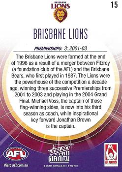 2011 Select AFL Infinity #15 Brisbane Lions Back